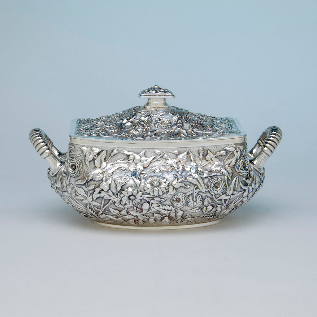 Dominick & Haff Antique Sterling Silver Repoussé Soup Tureen, New York City, 1880
