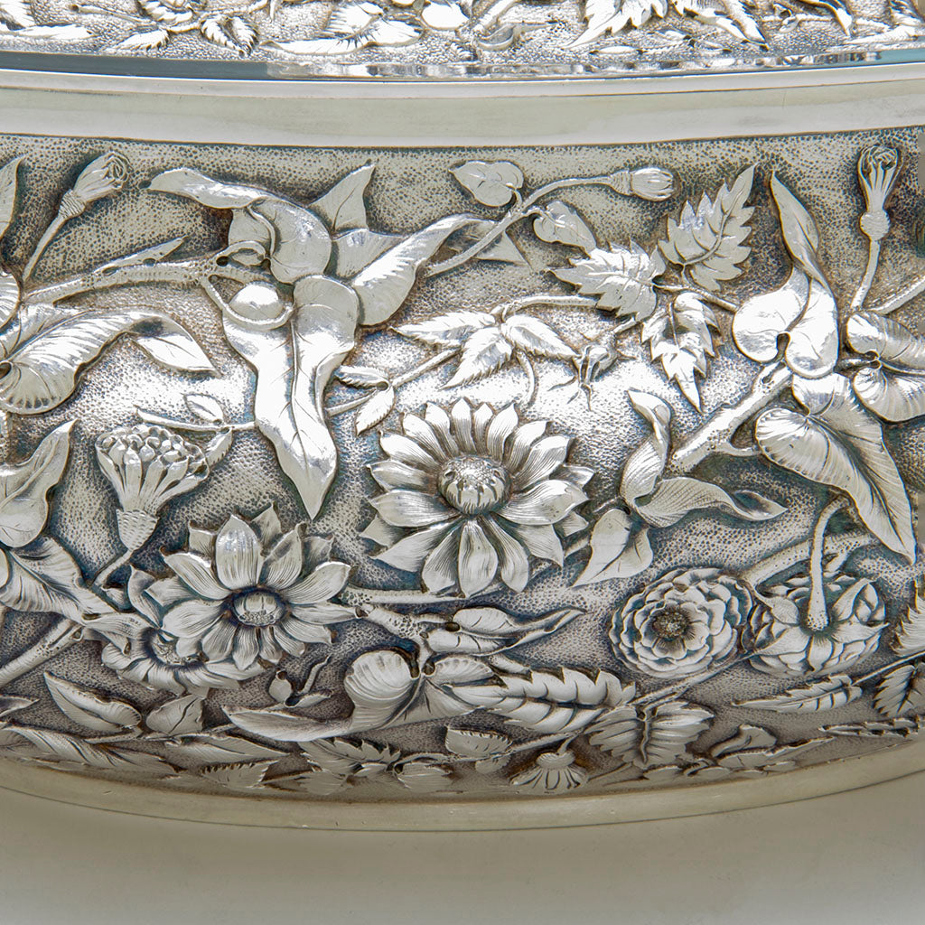 Repousse detail of Dominick &amp; Haff Antique Sterling Silver Repoussé Soup Tureen, New York City, 1880