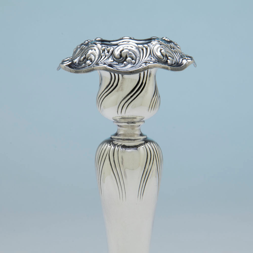 Socle &amp; bobeche of Tiffany &amp; Co Set of 4 Antique Sterling Candlesticks, NYC, NY, 1898