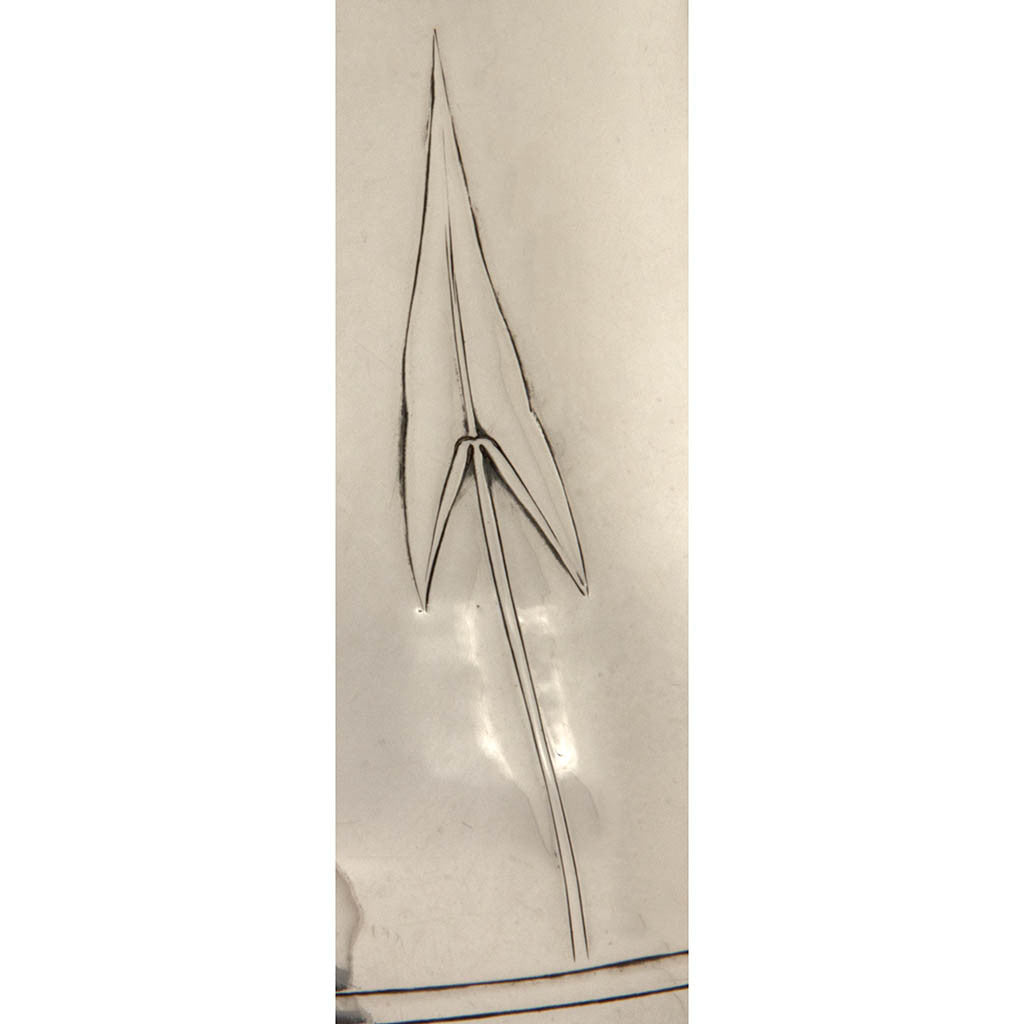Chasing detail on Arthur Stone Arts &amp; Crafts &#39;Arrowhead Leaf&#39; Sterling Silver Water Pitcher, Gardner, MA, 1913