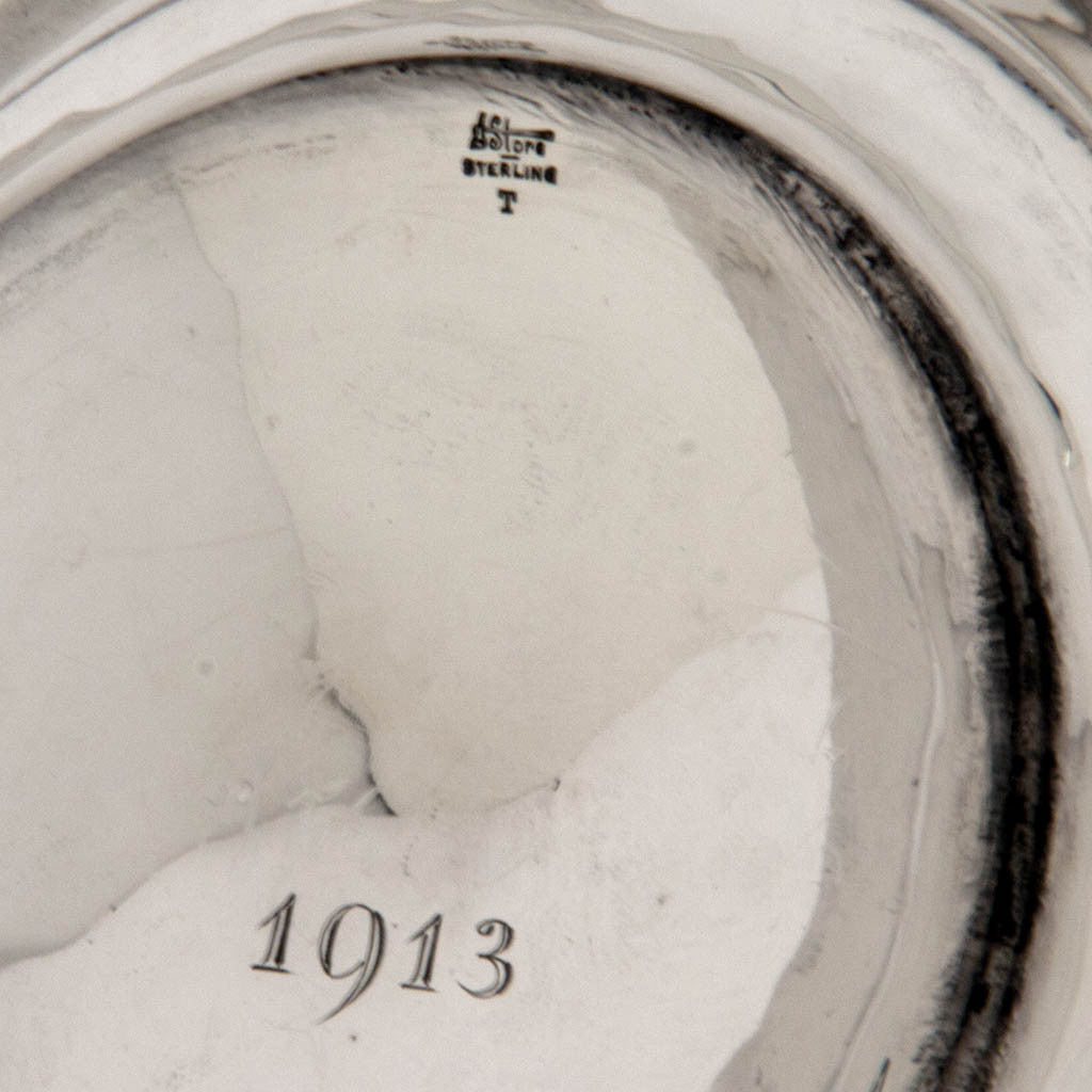 Marks on Arthur Stone Arts &amp; Crafts &#39;Arrowhead Leaf&#39; Sterling Silver Water Pitcher, Gardner, MA, 1913