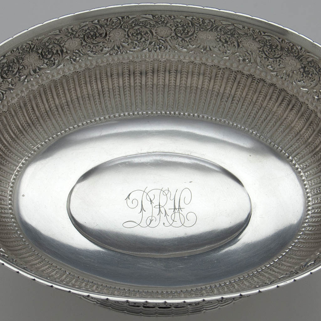 Monogram on Whiting Persian Design Antique Sterling Silver Oval Centerpiece Bowl, c. 1880&#39;s