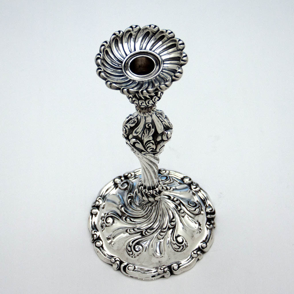 Top of Howard &amp; Co Antique Sterling Silver Candlesticks, New York, 1896, set of 4