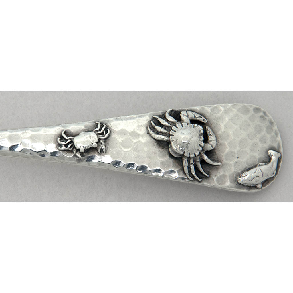 Fork handle to Gorham Antique Sterling Silver Salad Set with Applied Crabs, Providence, RI, c. 1880