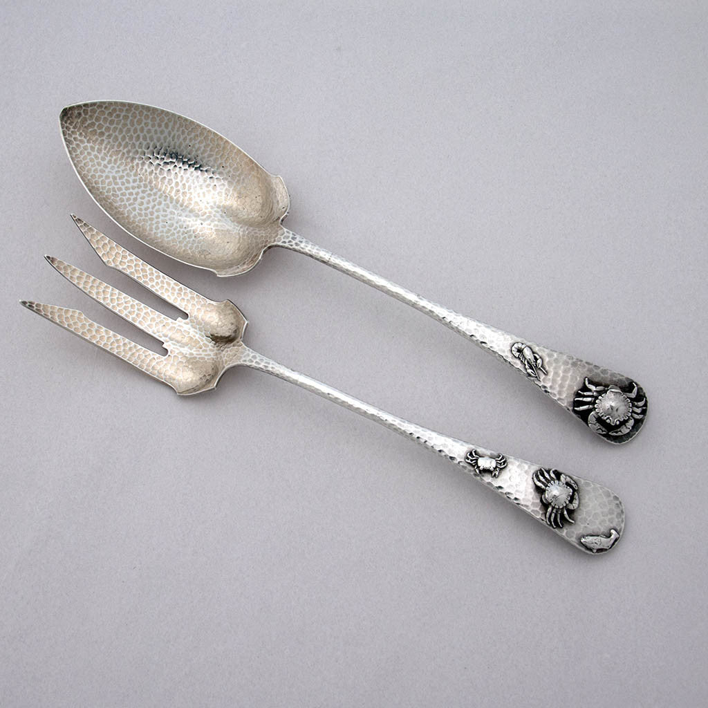Gorham Antique Sterling Silver Salad Set with Applied Crabs, Providence, RI, c. 1880