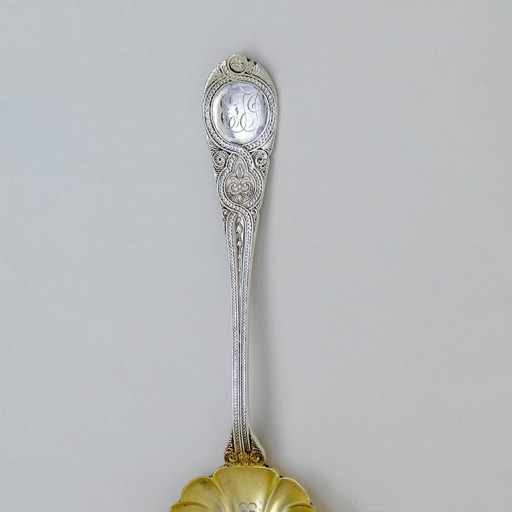 Handle of John Wendt &#39;Moresque&#39; Pattern Antique Sterling Silver Ice Cream Server, NYC, c. 1870s