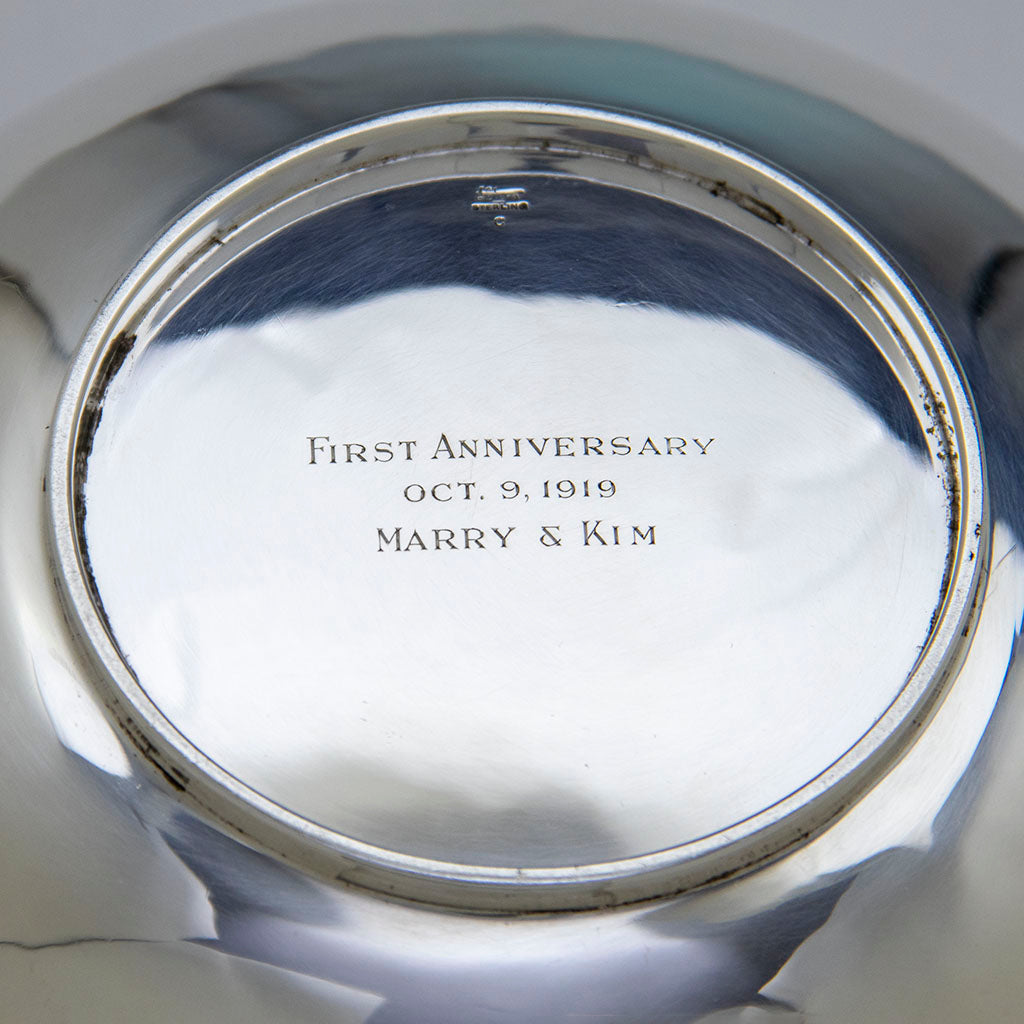 Inscription on Arthur Stone Arts &amp; Crafts Sterling Silver Decorated Bowl, Gardner, Massachusetts, 1909-19