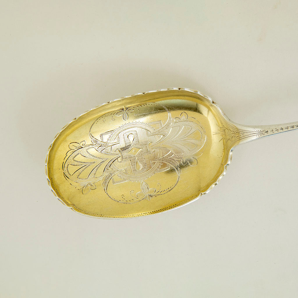Bowl of Peter Krider Antique Coin Silver Medallion Serving Spoon, Philadelphia, PA, c. 1865