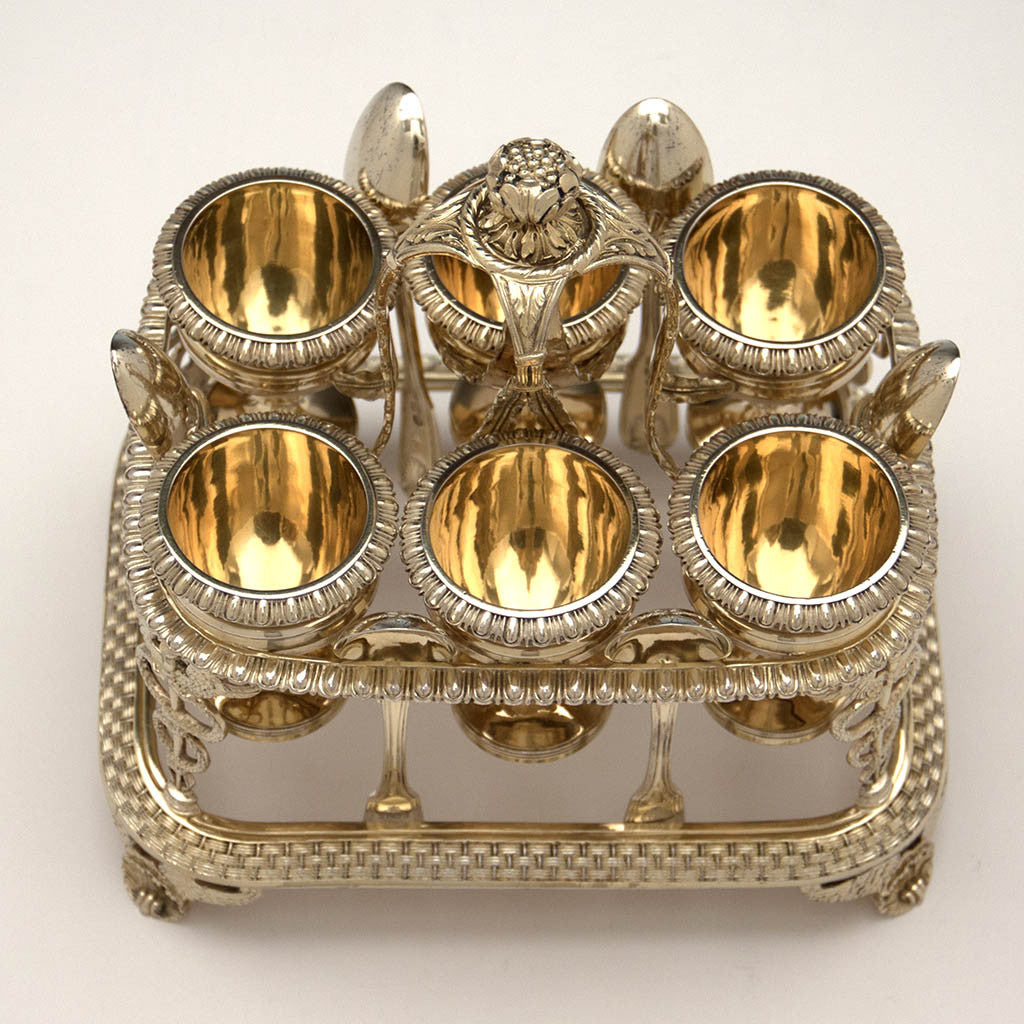 Top of Rebecca Emes and Edward Barnard Royal Silver: George III English Silver Gilt Egg Frame, London, 1809/10, bearing the Royal Badge for HRH Prince Adolphus, 1st Duke of Cambridge, KG, son of King George III