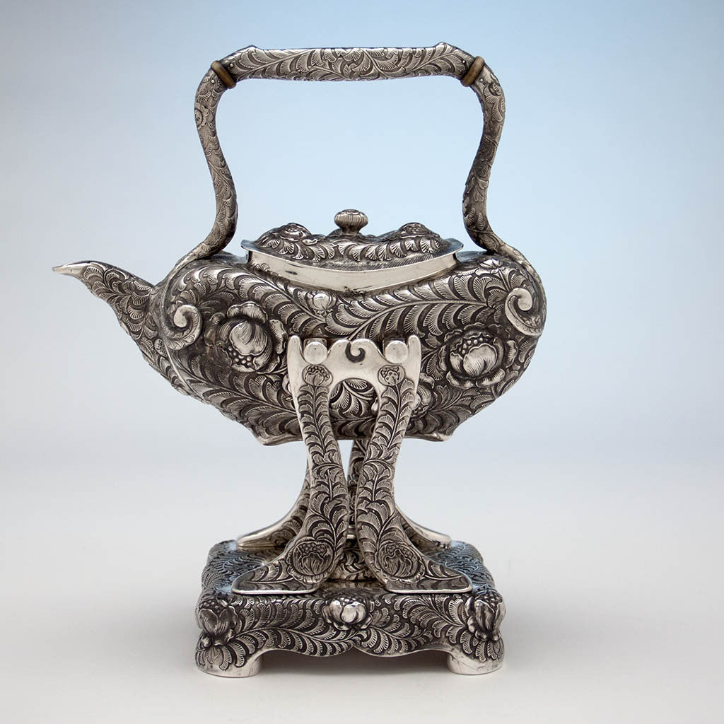 Kettle to Tiffany &amp; Co 6-piece Aesthetic Movement Antique Sterling Silver Coffee Service in the Indo/Persian Taste, NYC, c. 1880