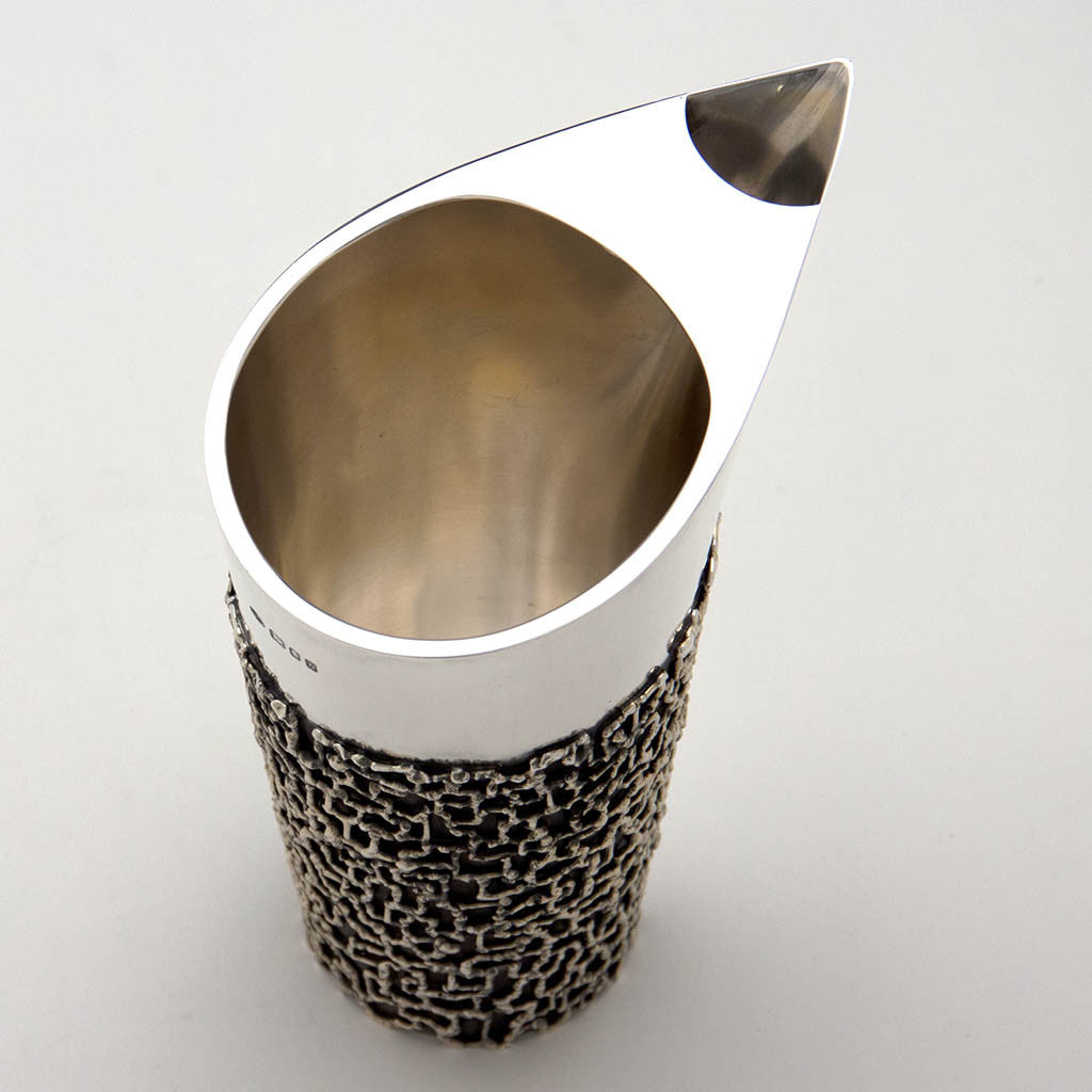 Top of Stuart Devlin English Sterling Modern Pitcher with Strainer, London, 1968/69