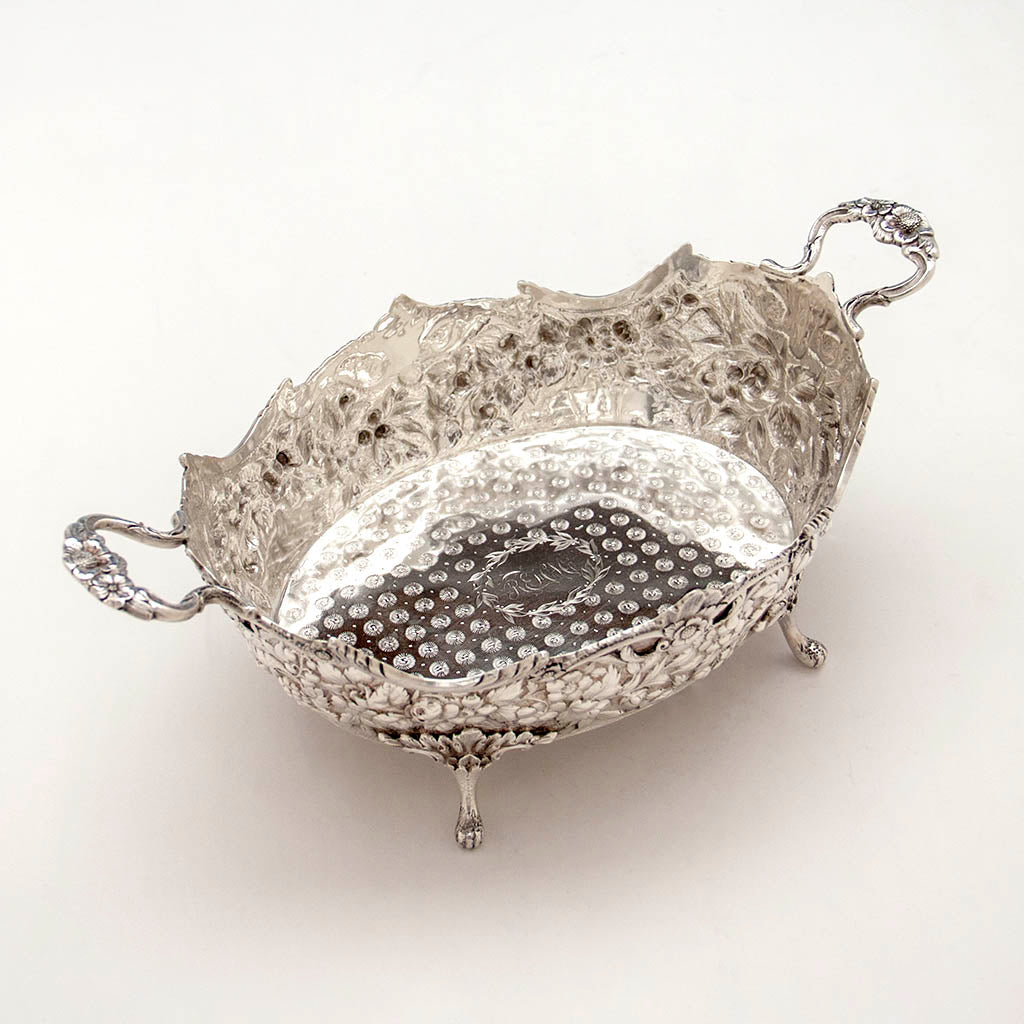 Angled view of the Andrew E. Warner 11oz Silver Bread or Fruit Basket, Baltimore, c. 1850s