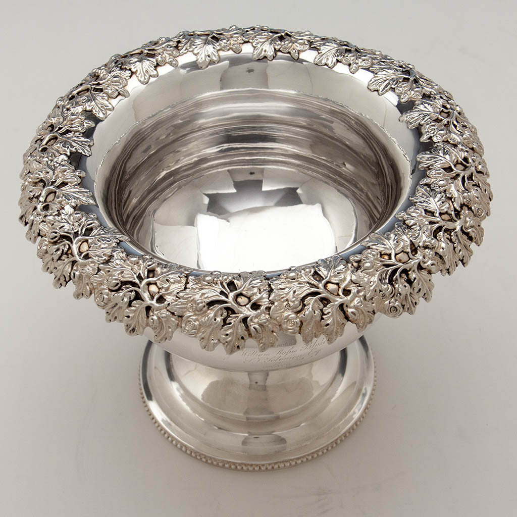 Top of Thibault &amp; Brothers Antique Coin Silver Presentation Centerpiece or Punch Bowl, Philadelphia, 1828