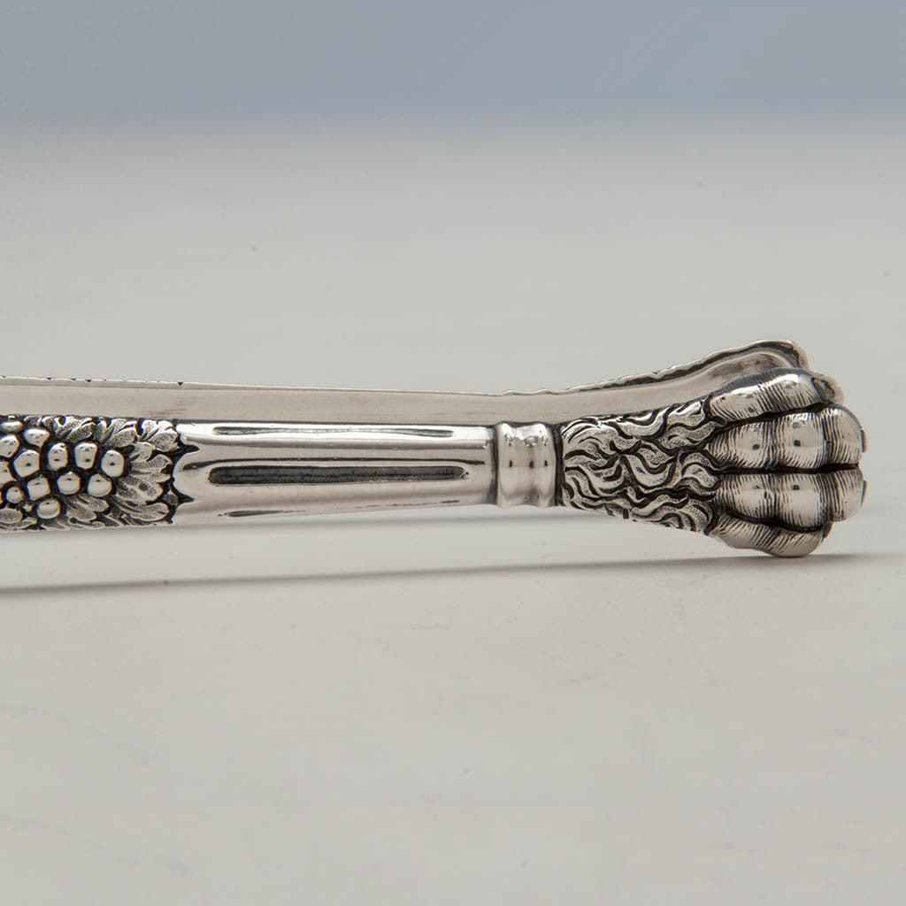 Pads on Frederick Marquand Antique Coin Silver Lion Sugar Tongs, NYC, c. 1830
