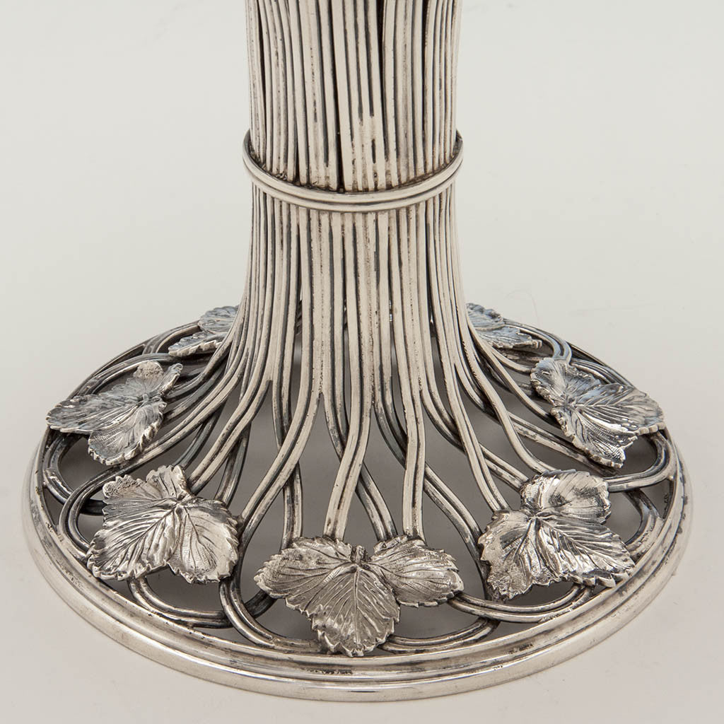 Base of Eoff &amp; Shepard for Ball, Black &amp; Co. Antique Coin Silver Wirework Centerpiece Fruit Bowl, New York City, 1852-60