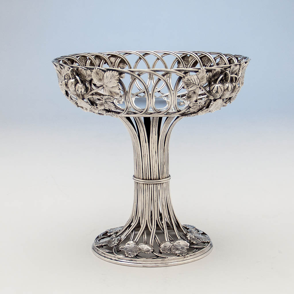 Eoff &amp; Shepard for Ball, Black &amp; Co. Antique Coin Silver Wirework Centerpiece Fruit Bowl, New York City, 1852-60 without fruit