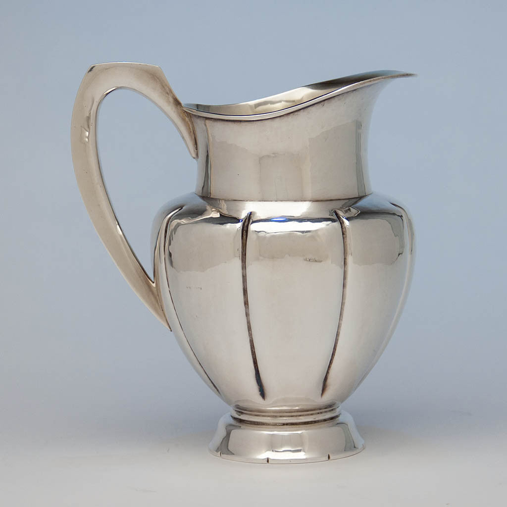 Alan Place for Old Newbury Crafters Modern Sterling Arts &amp; Crafts Water Pitcher, Amesbury, MA, 1991, retailed by Gumps, San Francisco, CA