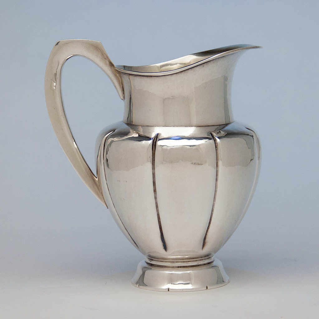 Alan Place for Old Newbury Crafters Modern Sterling Arts & Crafts Water Pitcher, Amesbury, MA, 1991, retailed by Gumps, San Francisco, CA