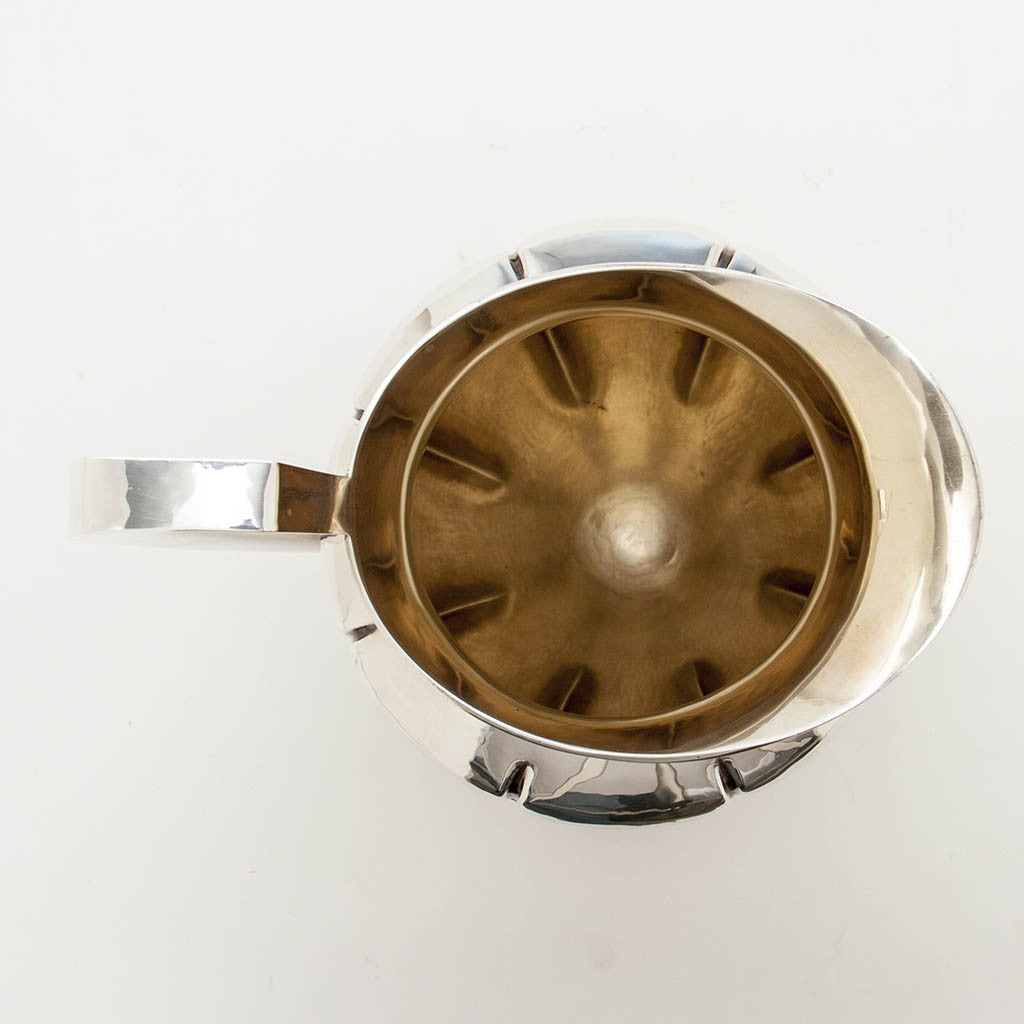 Interior of Alan Place for Old Newbury Crafters Modern Sterling Arts &amp; Crafts Water Pitcher, Amesbury, MA, 1991, retailed by Gumps, San Francisco, CA