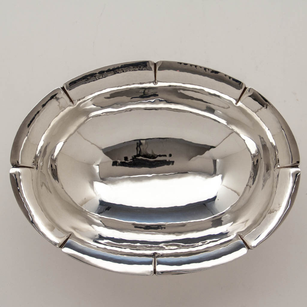 Interior of Alan Place Modern Sterling Arts &amp; Crafts Oval Centerpiece Bowl, Amesbury, MA, 1991