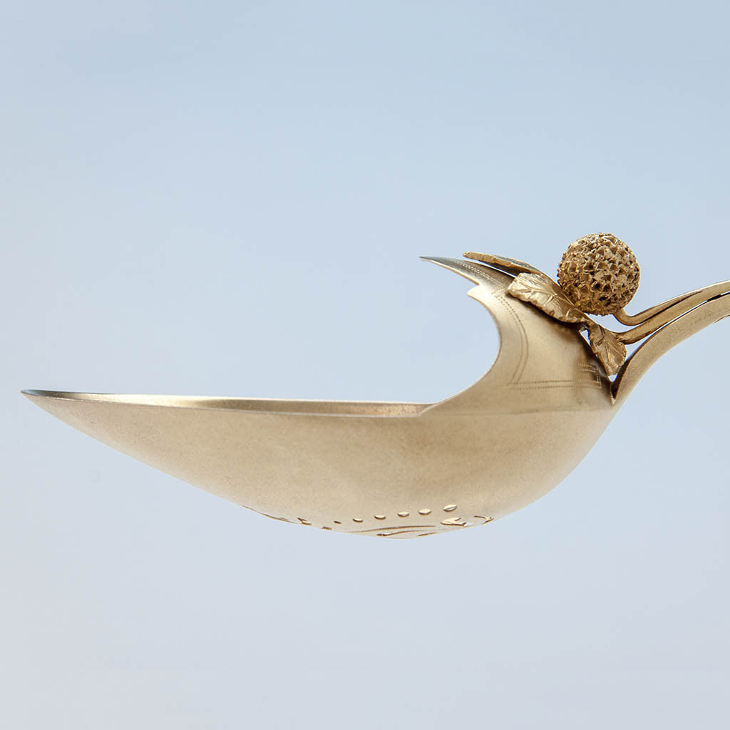 Bowl profile of American Antique Sterling Silver Figural Squirrel Nut Spoon, c. 1880