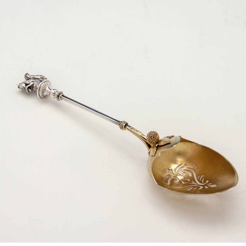 American Antique Sterling Silver Figural Squirrel Nut Spoon, c. 1880