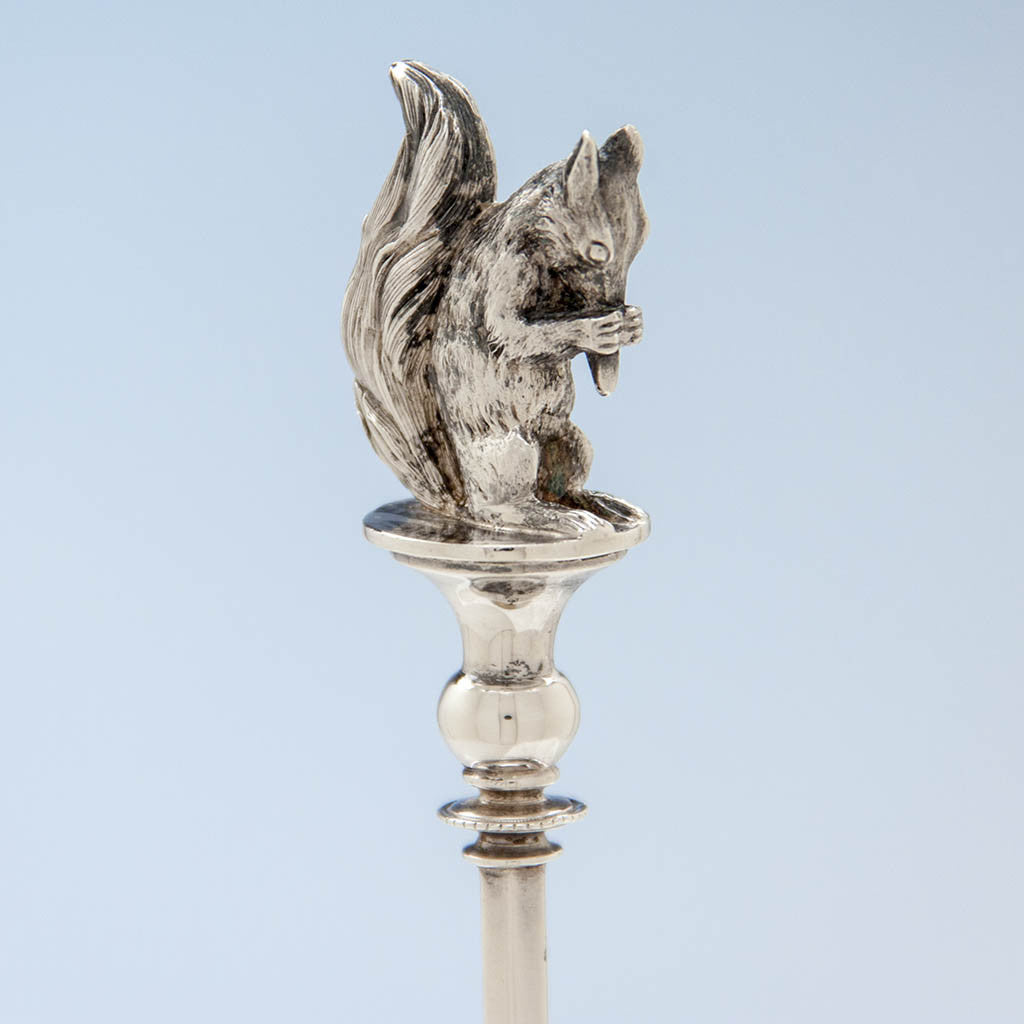 Squirrel on American Antique Sterling Silver Figural Squirrel Nut Spoon, c. 1880