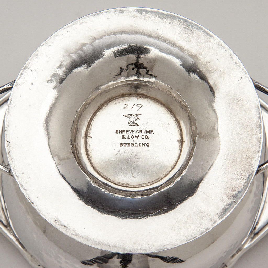 Marks on Shreve, Crump &amp; Low Co Arts &amp; Crafts Sterling Silver and Semi-Precious Stone 2-handled Condiment Dish, Boston, c. 1905