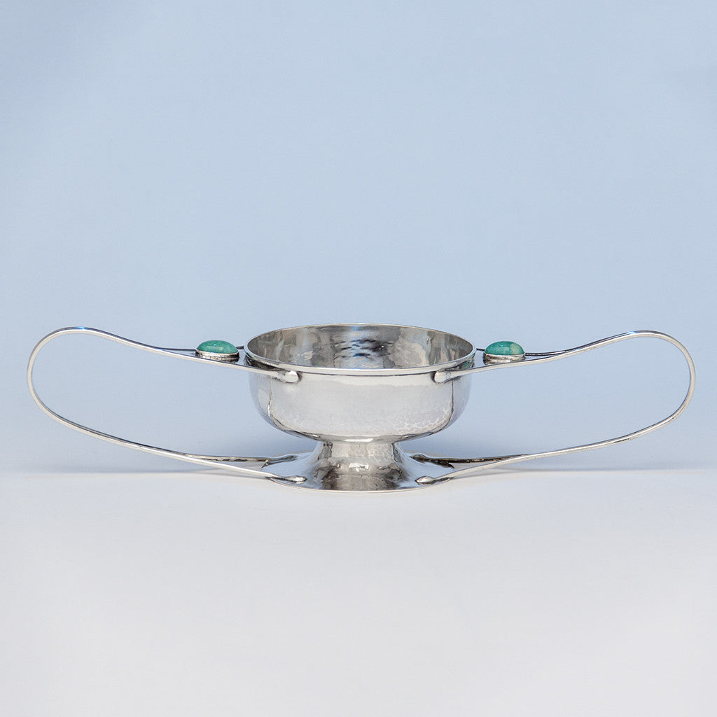 Shreve, Crump & Low Co Arts & Crafts Sterling Silver and Semi-Precious Stone 2-handled Condiment Dish, Boston, c. 1905