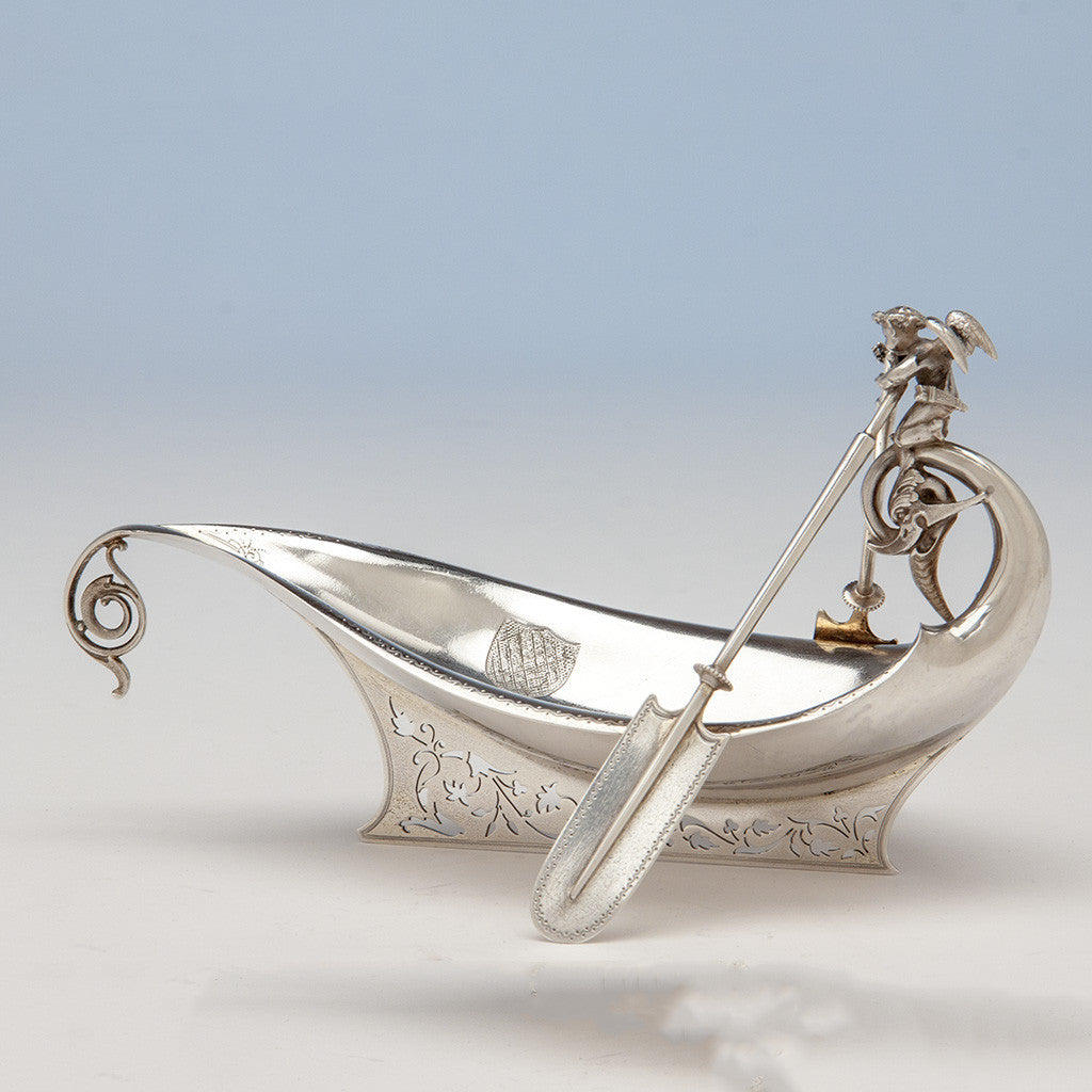 Gorham Antique Sterling Silver Figural Pickle or Olive Dish, Providence, RI, 1875, of White House interest