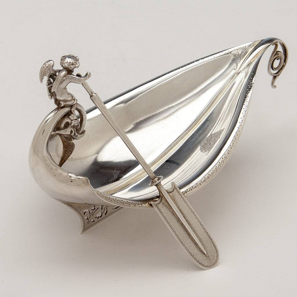 Top of Gorham Antique Sterling Silver Figural Pickle Dish, Providence, RI, 1875, of White House interest