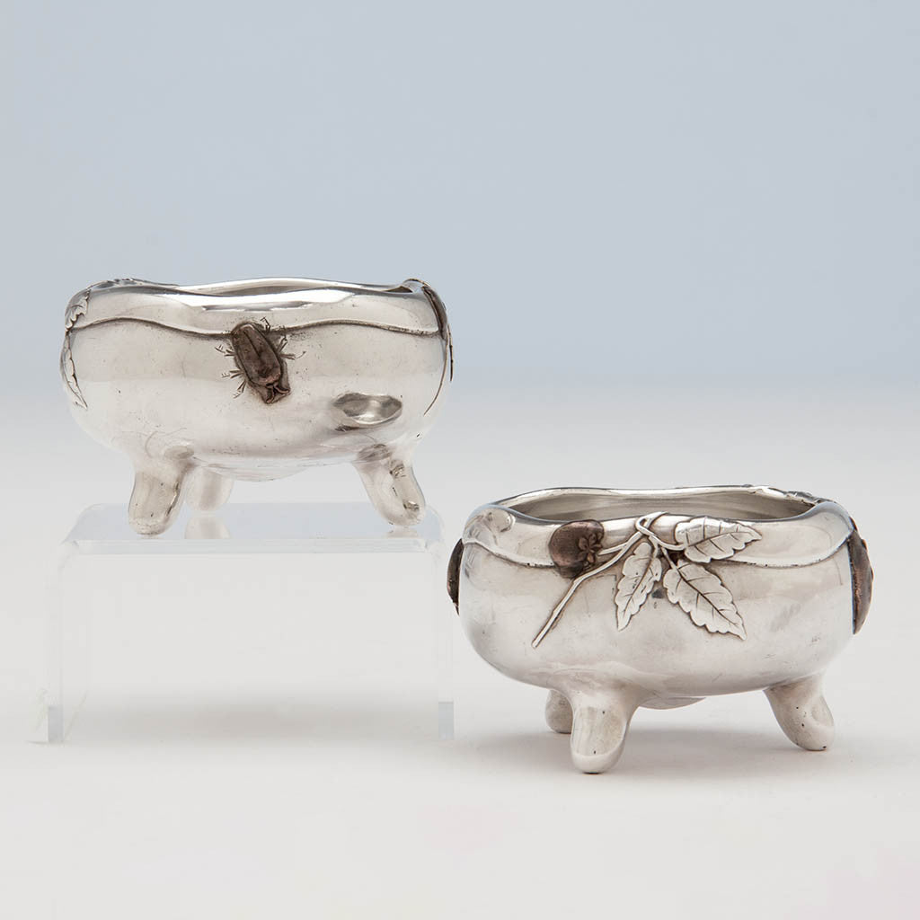 Tiffany & Co. Pair of  Antique Sterling Silver Mixed Metal Salts, New York City, c. 1880