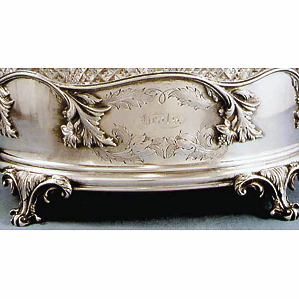 Detail of the The Beals family coin silver Cruet Set, Bigelow, Bros. &amp; Kennard, 1849