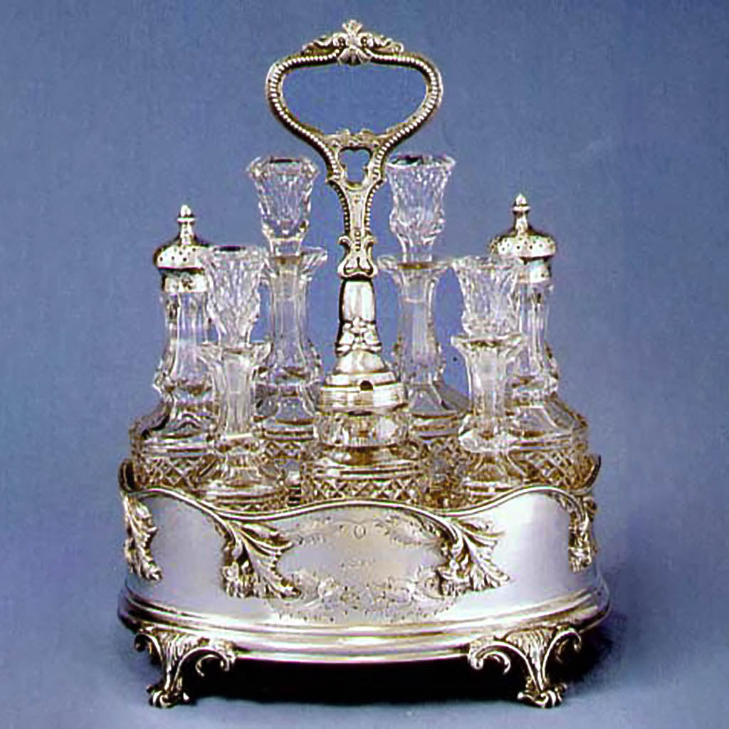 The Beals family coin silver Cruet Set, Bigelow, Bros. & Kennard, 1849