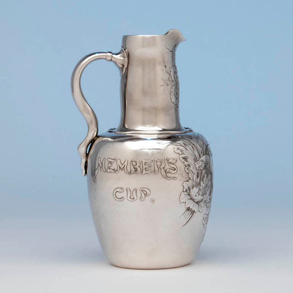 Whiting Antique Sterling Silver Sporting Trophy Flagon, NYC, 1883