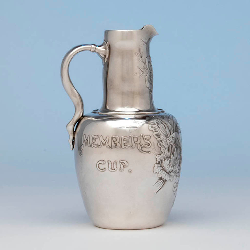 Whiting Antique Sterling Silver Sporting Trophy Flagon, NYC, 1883