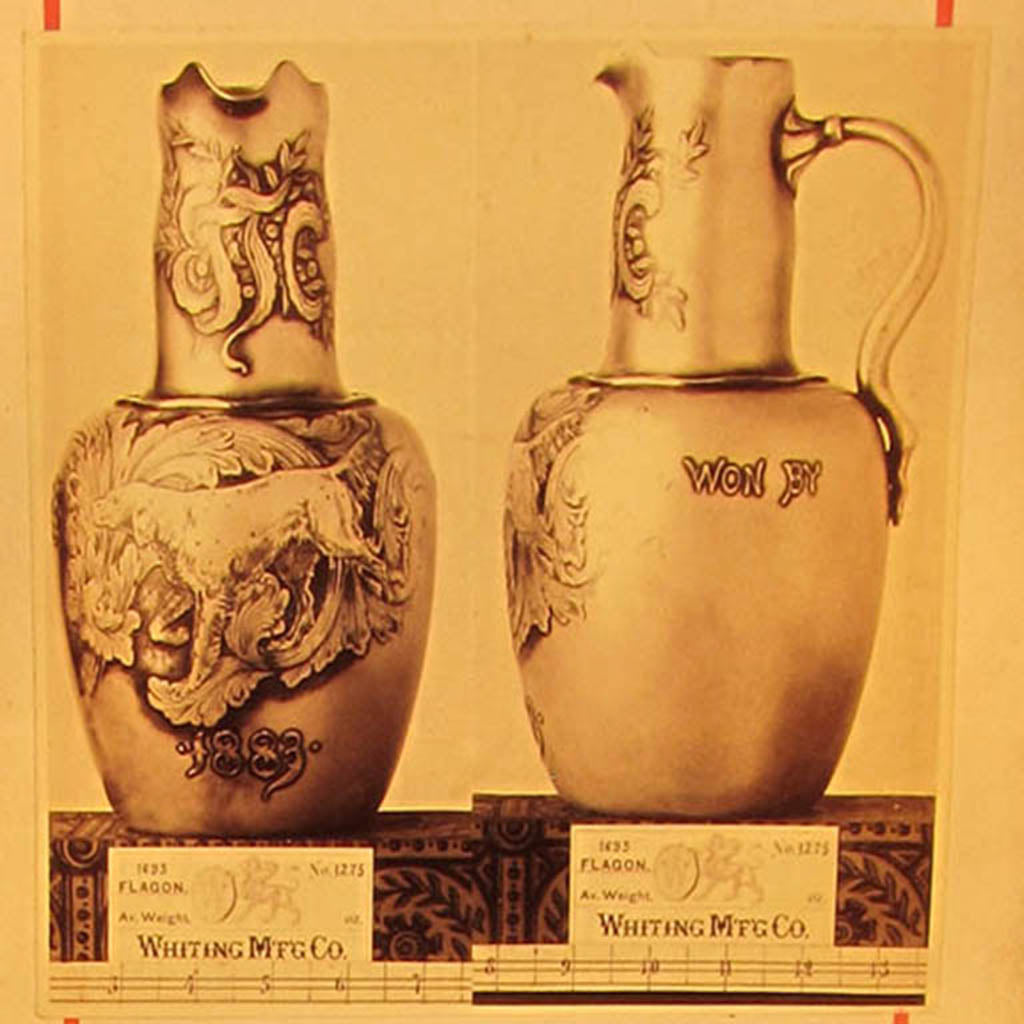 Archival photograph of Whiting Antique Sterling Silver Sporting Trophy Flagon, NYC, 1883