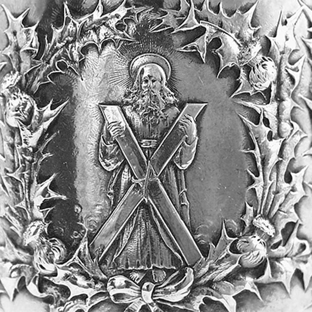 Front of Gorham Special Order Sterling Masonic Presentation Beer Mug c. 1894 from the St. Andrew&#39;s Lodge, Boston Presented to William L. Richardson 