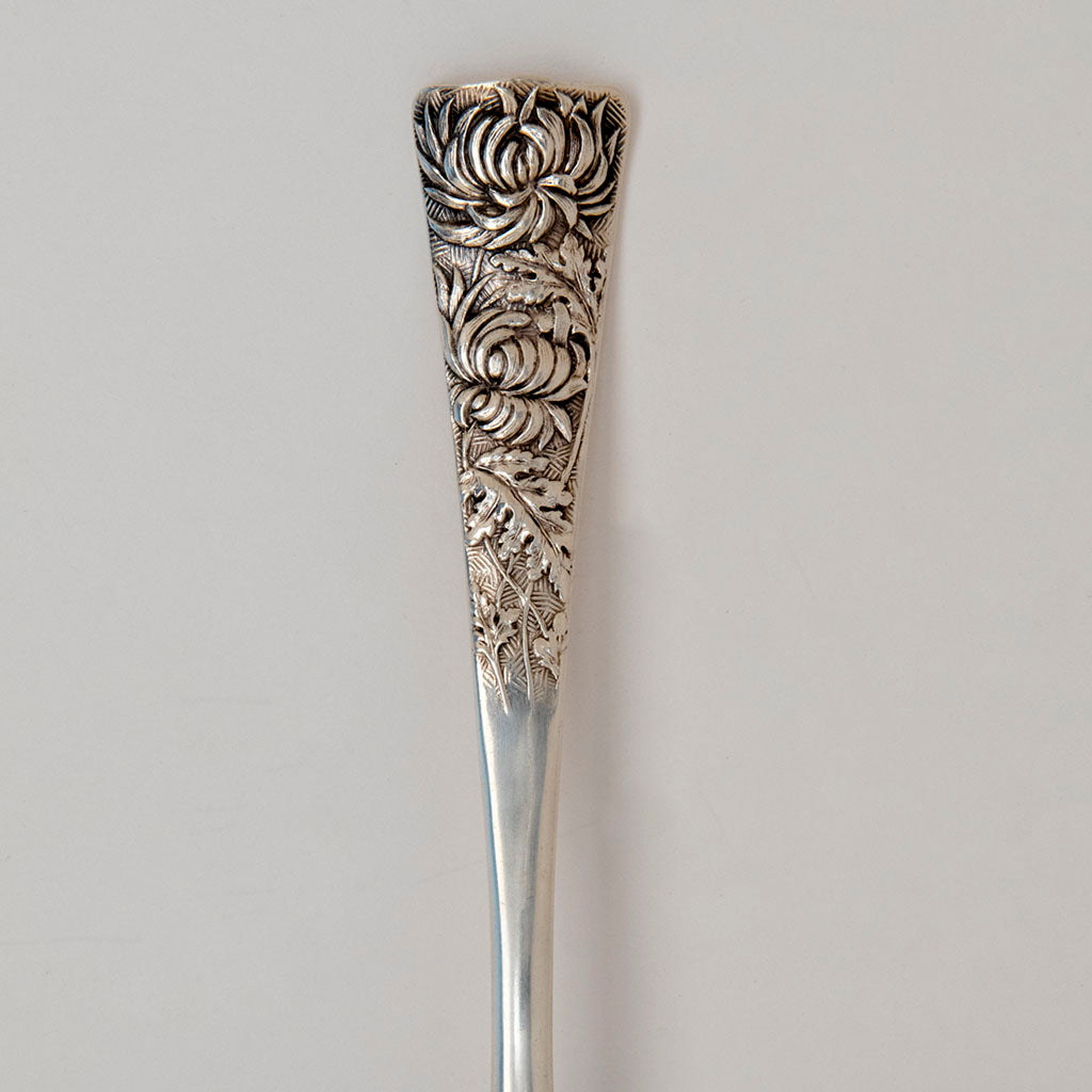 Handle to Shiebler &#39;Chrysanthemum&#39; Sterling Serving (Asparagus?) Fork, NYC, c. 1890
