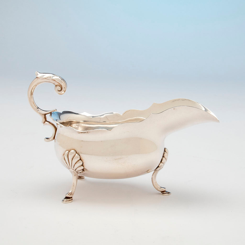 Detail of Vincent Laforme Pair of Coin Silver Sauce Boats, Boston, 1865