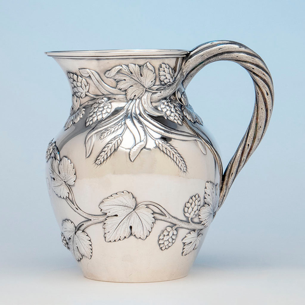 Lincoln & Foss Antique Coin Silver Hops Pitcher, Boston, 1852