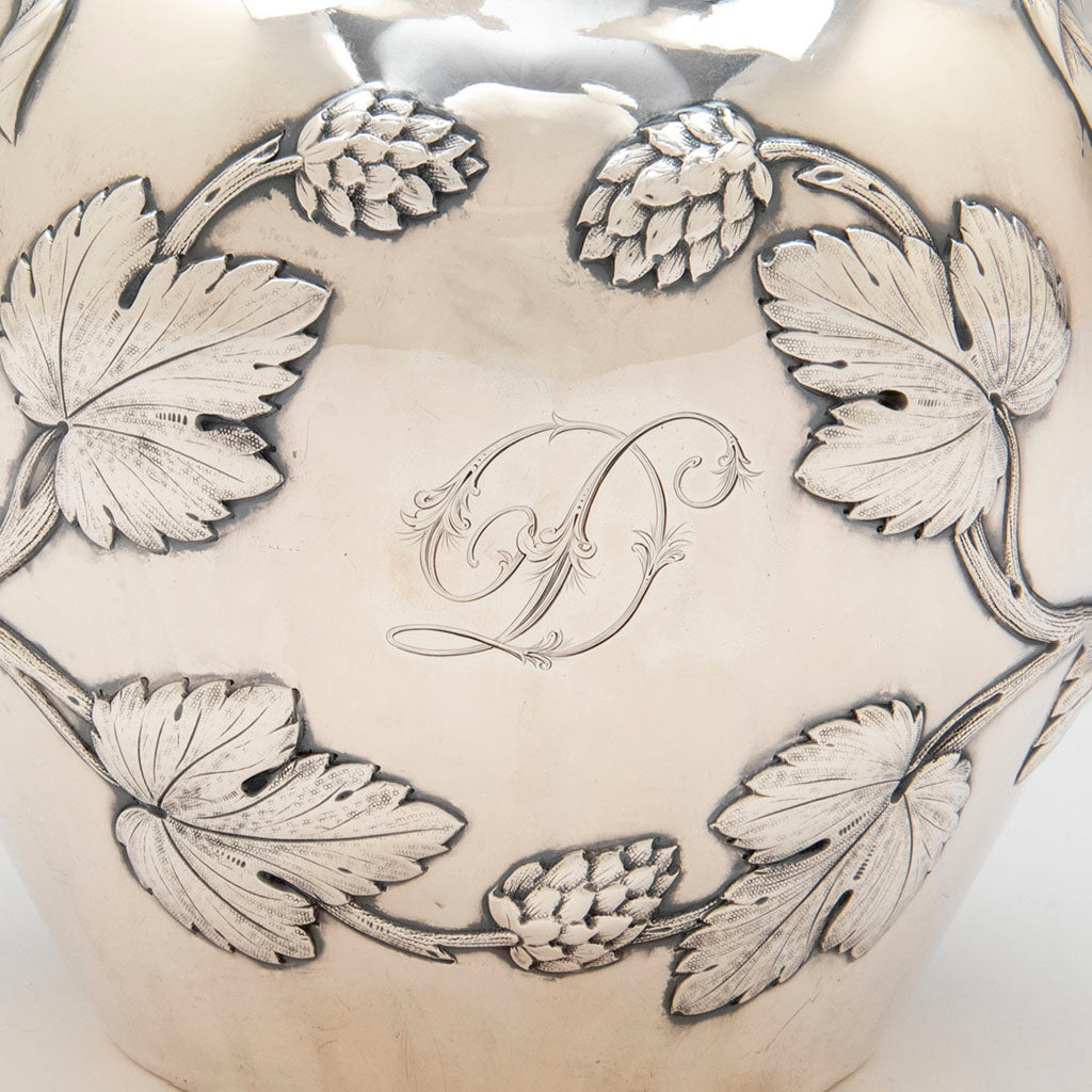 Monogram on Lincoln &amp; Foss Antique Coin Silver Hops Pitcher, Boston, 1852