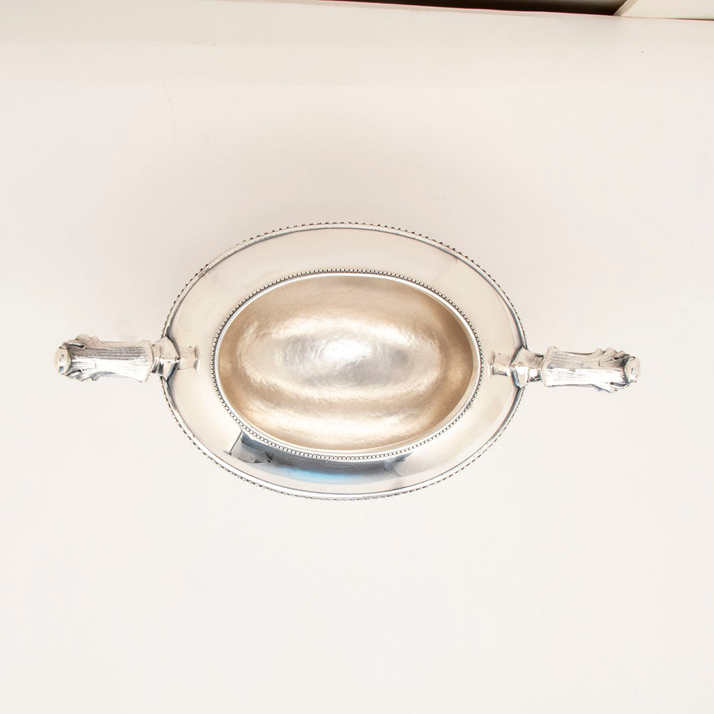 Hammering on interior of sugar bowl to Rogers &amp; Wendt Antique Coin Silver Coffee Set, Boston, c. 1857-60