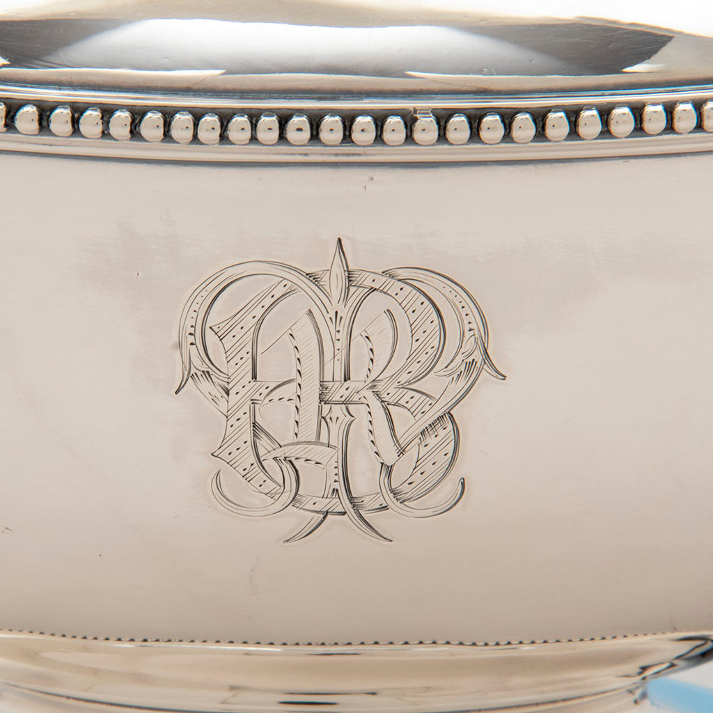 Monogram on Rogers &amp; Wendt Antique Coin Silver Coffee Set, Boston, c. 1857-60