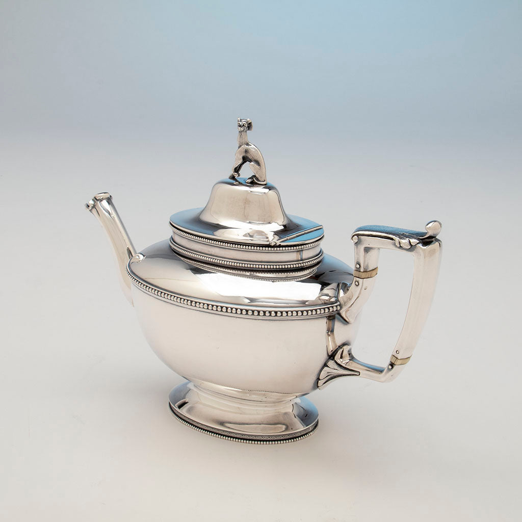 Tea pot to Rogers &amp; Wendt Antique Coin Silver Coffee Set, Boston, c. 1857-60
