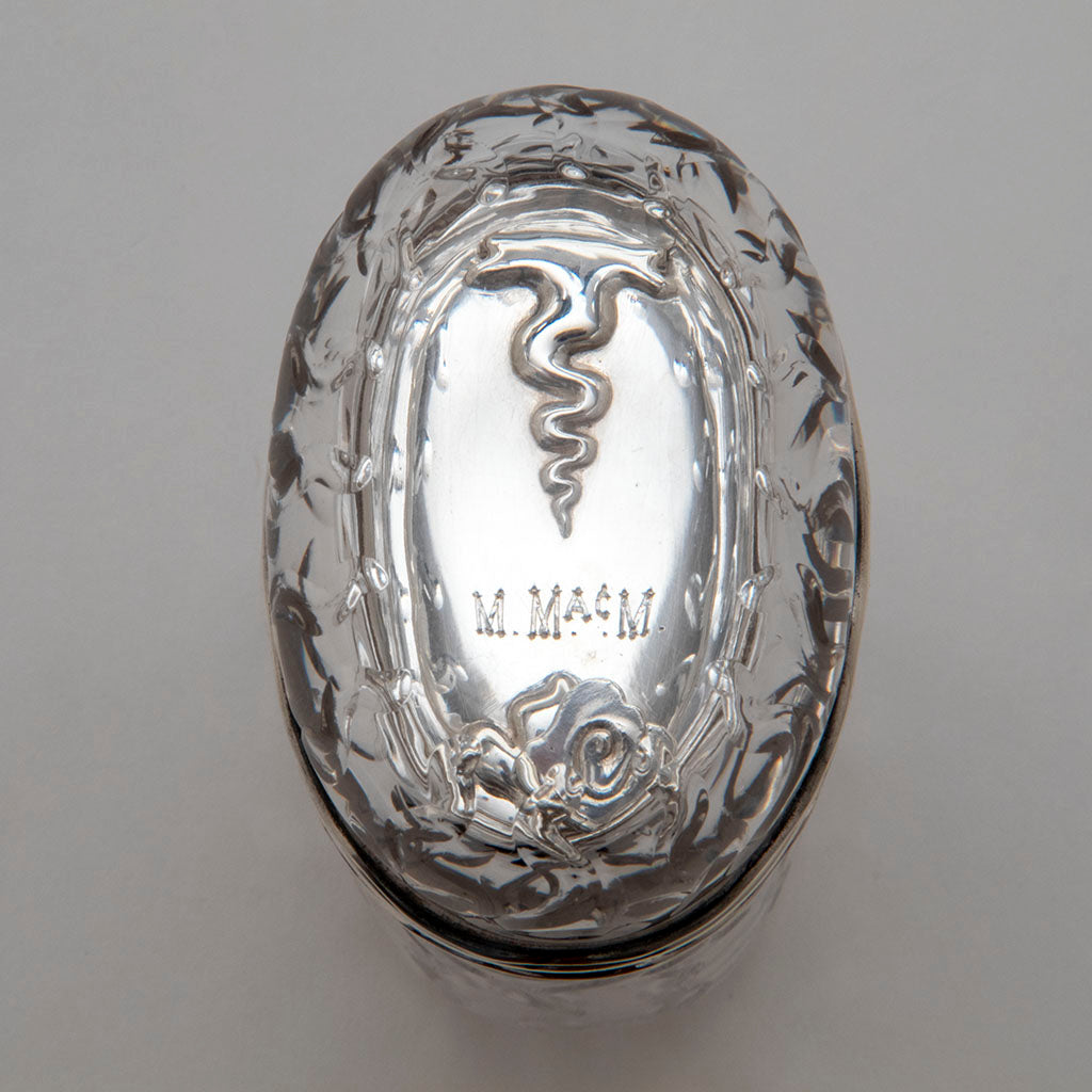 Monogram on Tiffany &amp; Co. Antique Sterling Silver and Glass Container, c. 1882