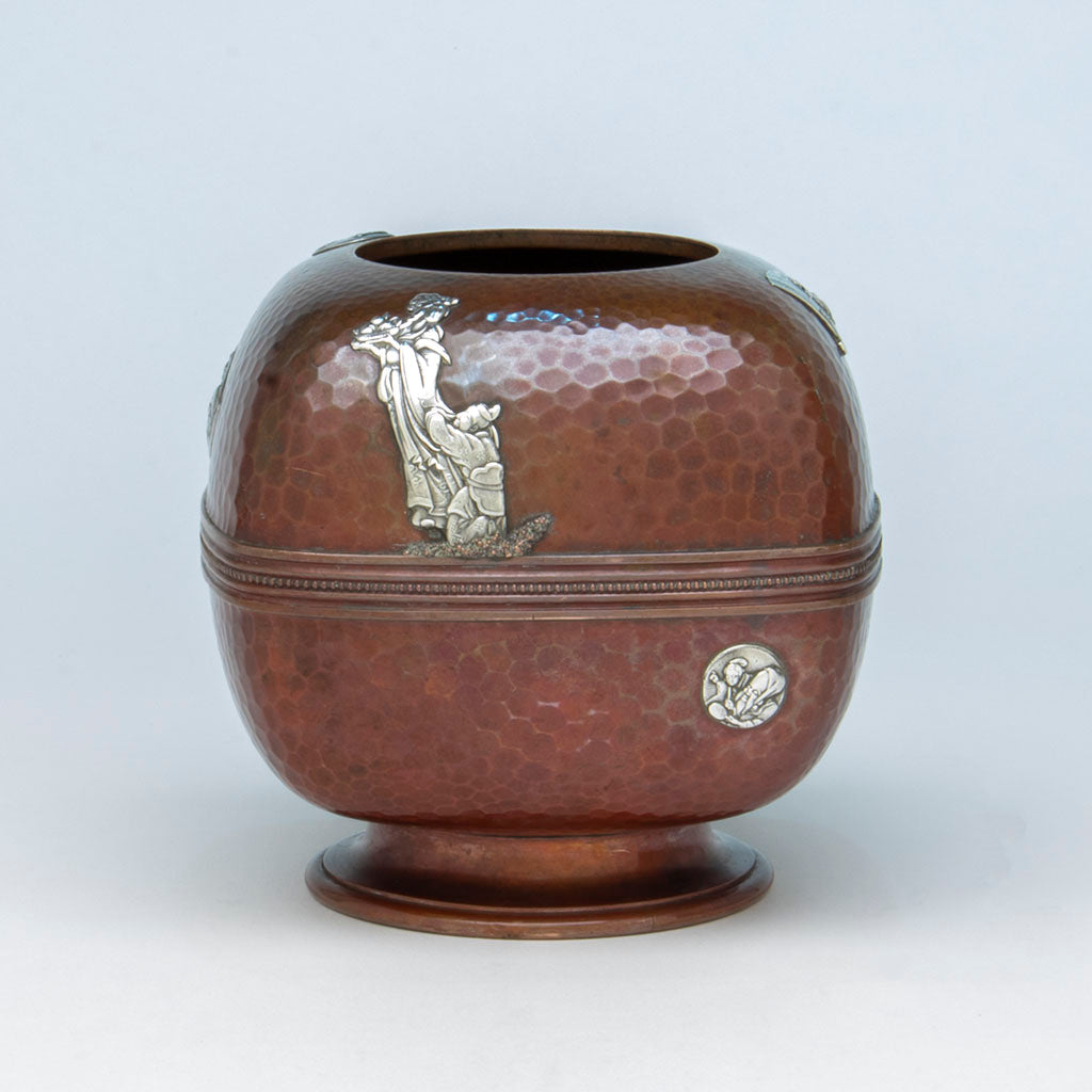 Gorham Antique Mixed Metal Copper and Silver Lamp Base/ Vase, Providence, RI, 1883