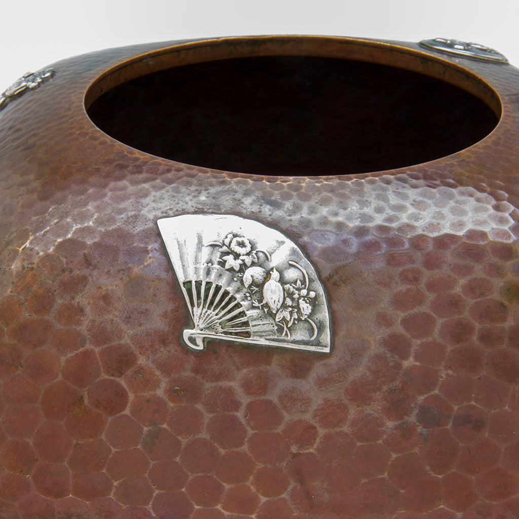 Fan on Gorham Antique Mixed Metal Copper and Silver Lamp Base/ Vase, Providence, RI, 1883
