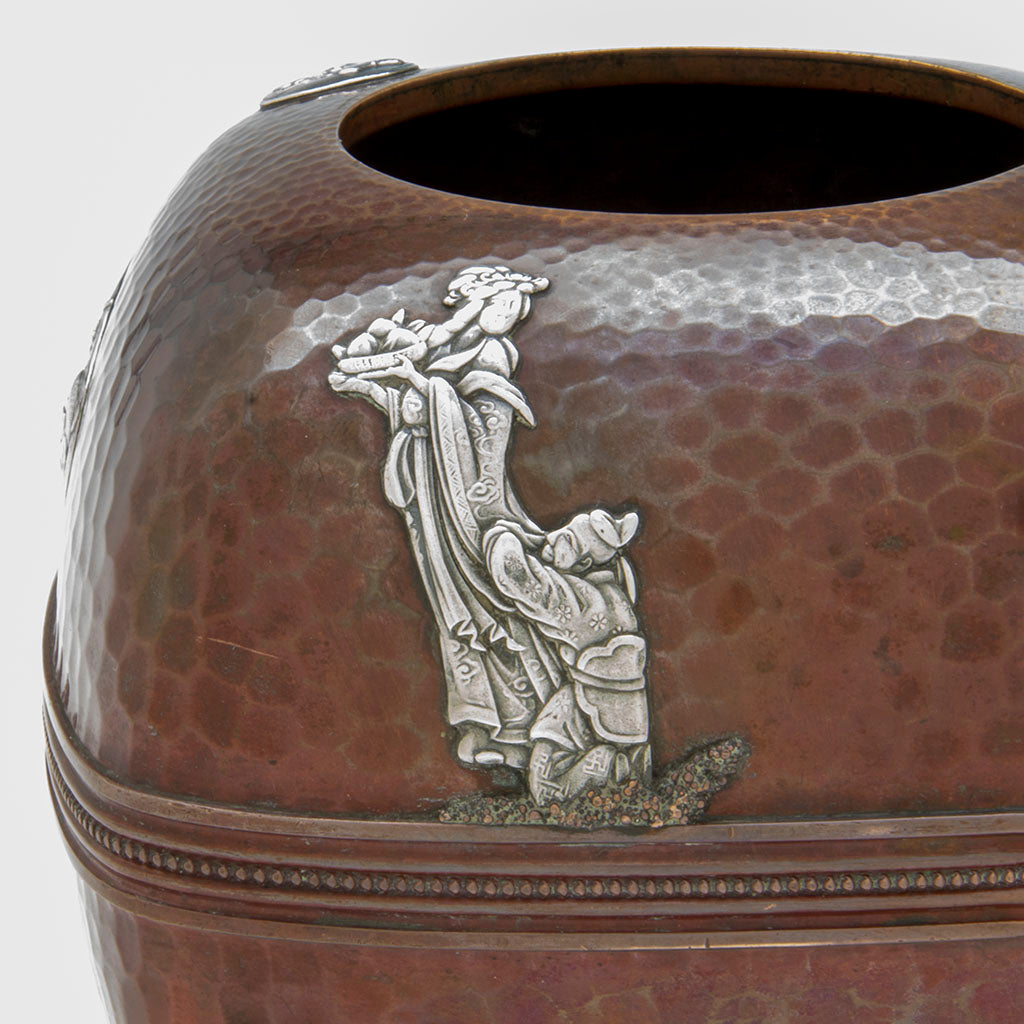 Figures on Gorham Antique Mixed Metal Copper and Silver Lamp Base/ Vase, Providence, RI, 1883