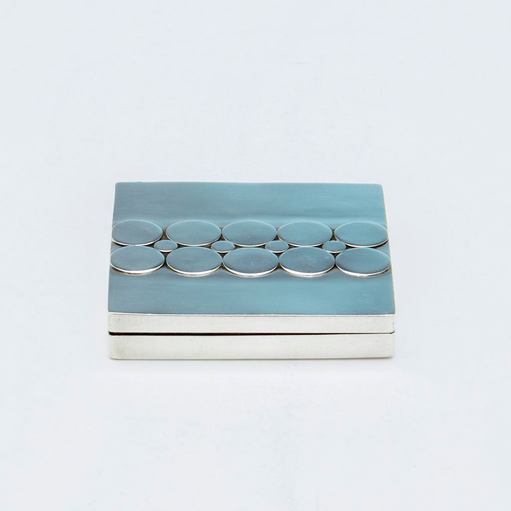 Front side view of Maria Regnier Modernist Sterling Compact, St Louis, MO or Savannah, GA  1945-63